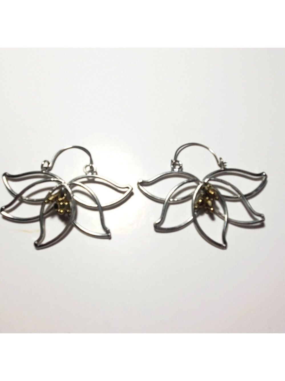 MATR BOOMIE Kairavini Lotus-inspired Silver Tone Handcrafted Wire Drop Earrings